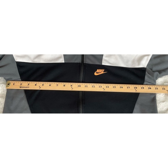 Nike Track Jacket Mens Sz M Gray/ Black/White Full Zip Retro Style Orange Swoosh - Picture 10 of 13